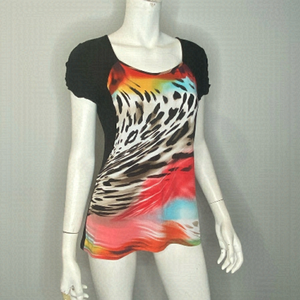 TEE T-Shirt Fitted Stretch sleeve gather keyhole